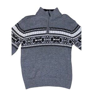 Park Slope New York 1/4 Zip Gray Sweater Men’s Size L Fair Isle Casual Work Ski